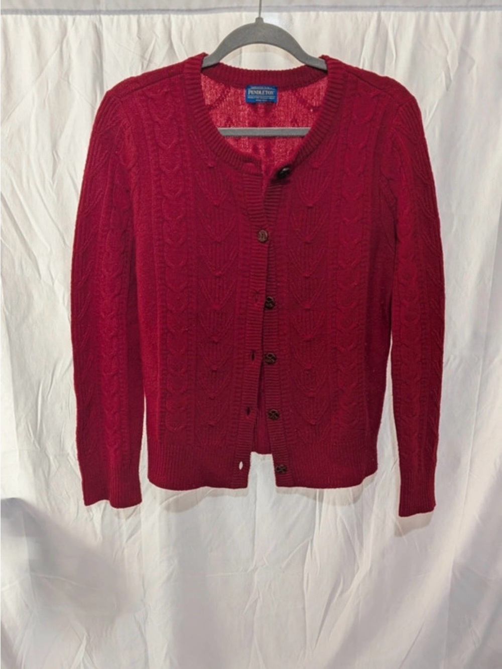 Pendleton 100% Wool Cable Knit Cardigan Sweater Red Button Front - Picture 4 of 4